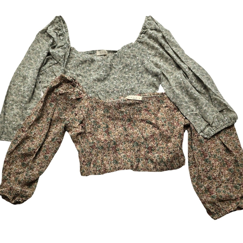 ILLA ILLA‎ Cottagecore Floral Crop Top Set Sage Taupe S